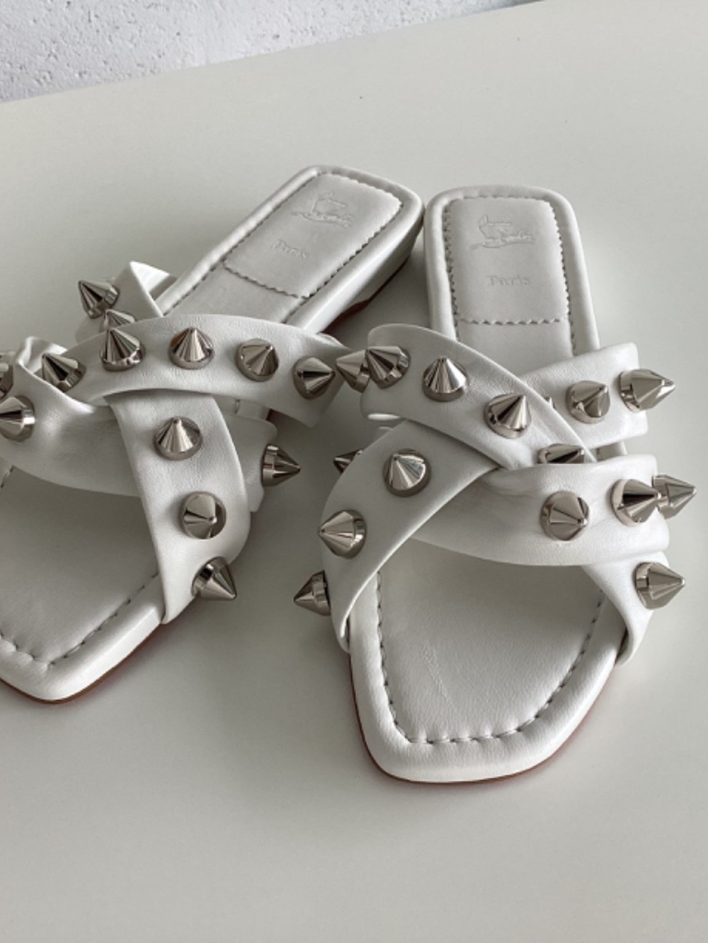 Christian Louboutin White Miss Spika Slide Sandals Size 8 - Picture 9 of 11